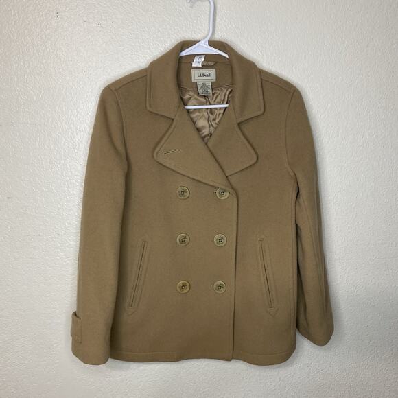 L. L. Bean Womens Classic Lambswool Peacoat - Size 6 Petite In Camel Tan - Picture 3 of 9